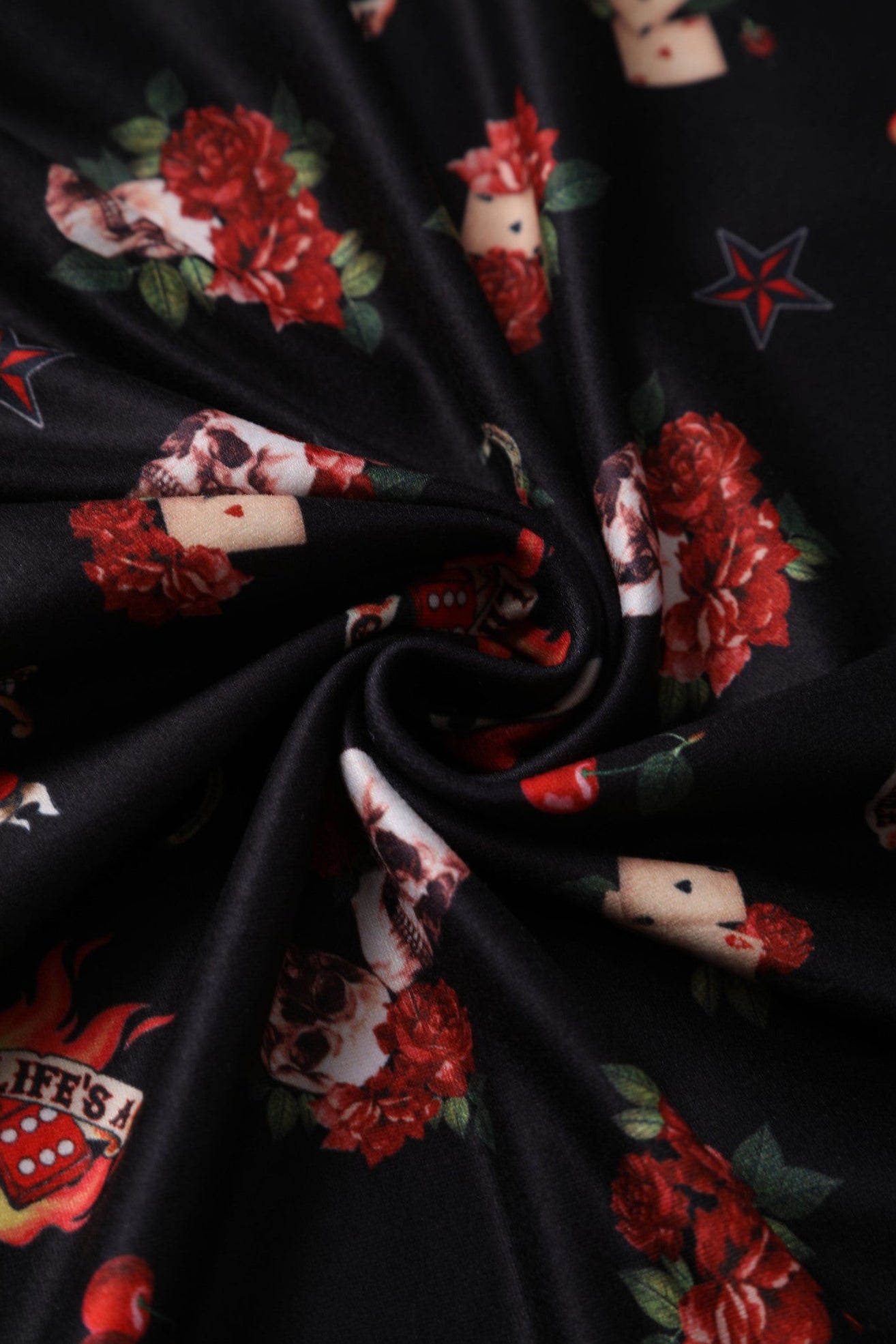 Billie Long Sleeved Black Skull & Rose Print Dress