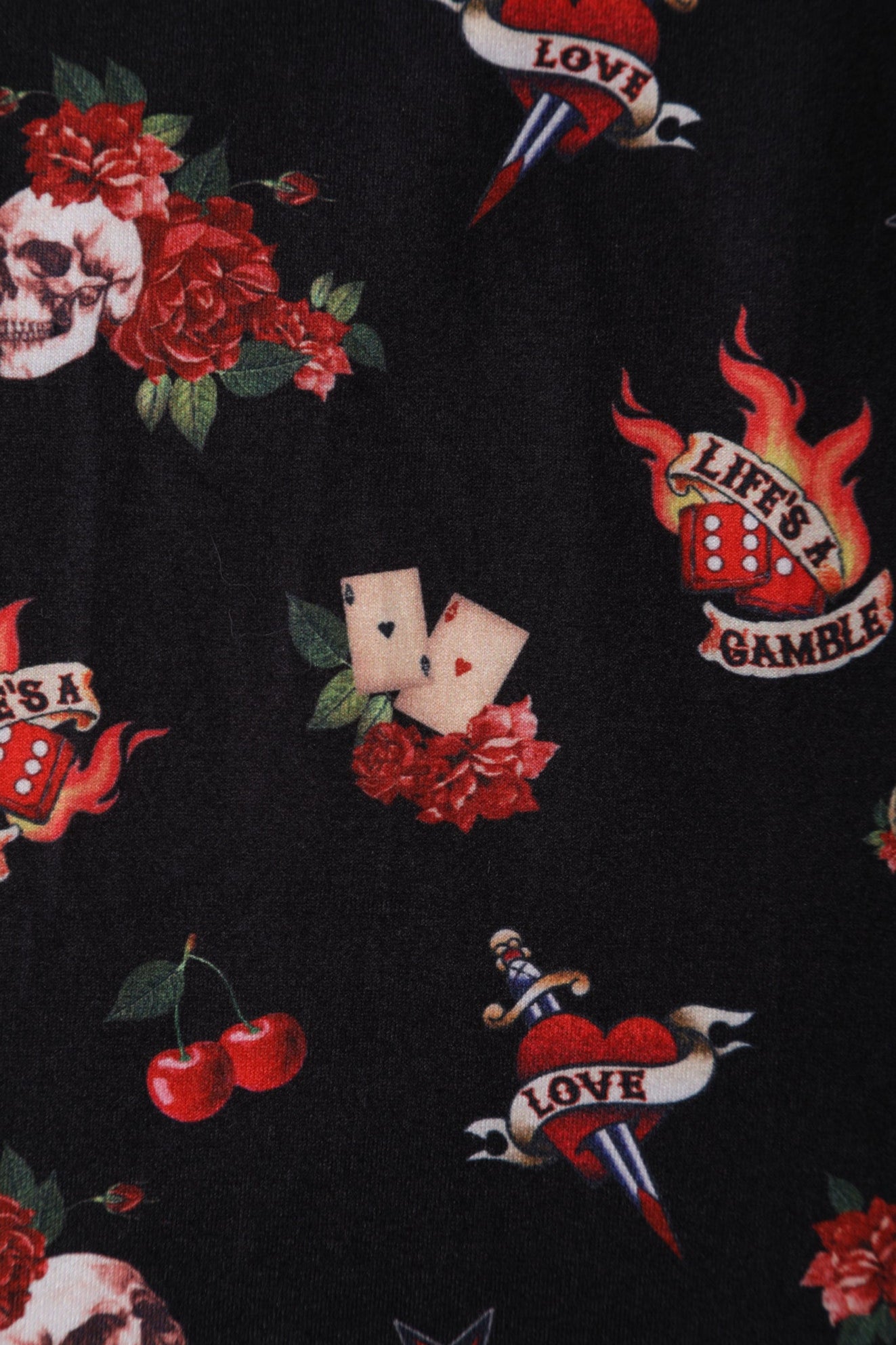 Billie Long Sleeved Black Skull & Rose Print Dress
