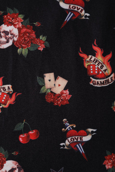 Billie Long Sleeved Black Skull & Rose Print Dress