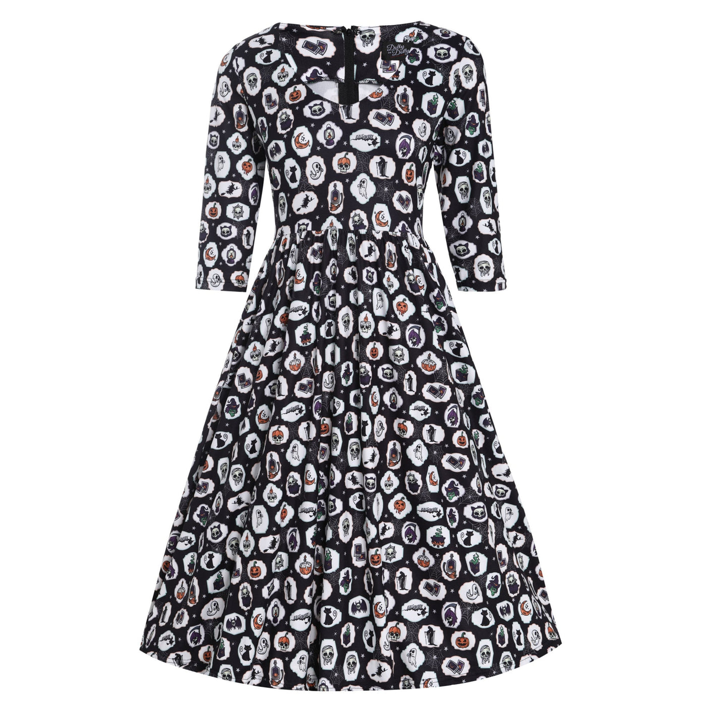 PRE ORDER Billie Spooky Halloween Print in Black Long Sleeved Dress