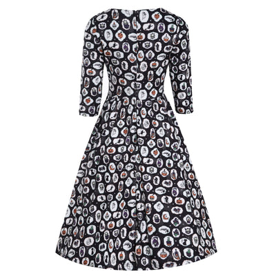 PRE ORDER Billie Spooky Halloween Print in Black Long Sleeved Dress