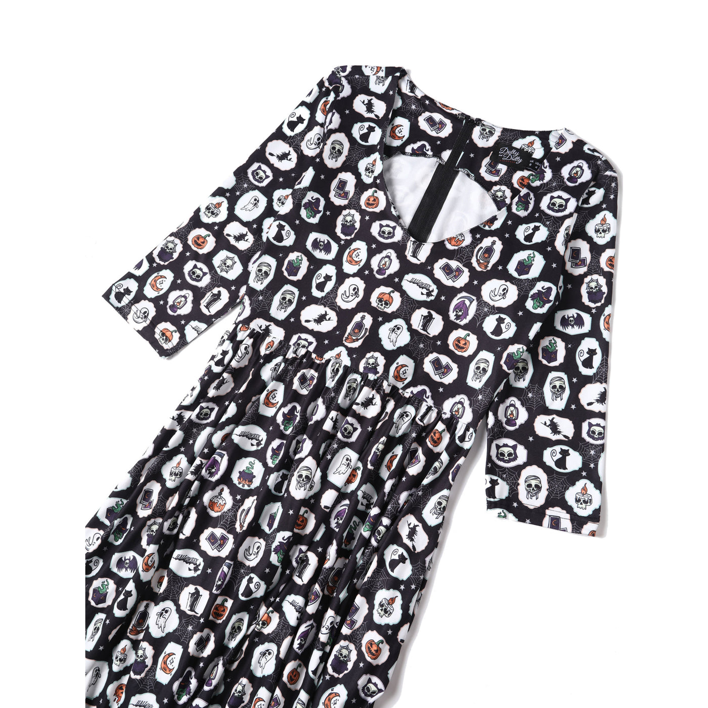 Billie Spooky Halloween Print in Black Long Sleeved Dress