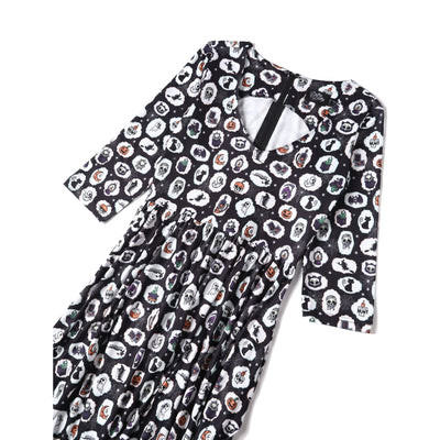 Billie Spooky Halloween Print in Black Long Sleeved Dress