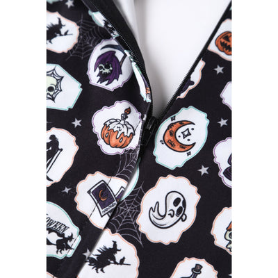 PRE ORDER Billie Spooky Halloween Print in Black Long Sleeved Dress