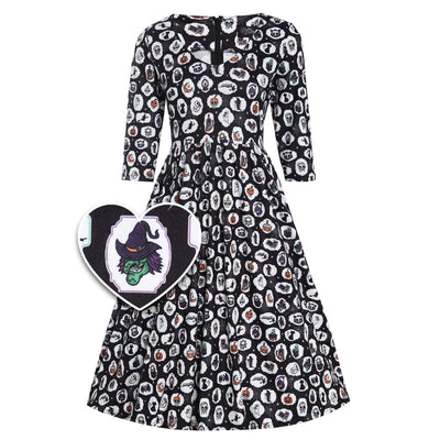 Billie Spooky Halloween Print in Black Long Sleeved Dress