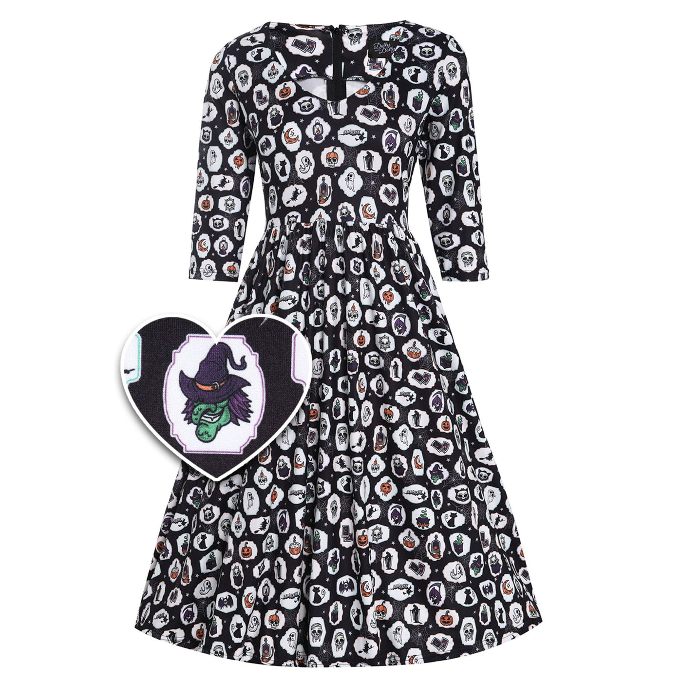 PRE ORDER Billie Spooky Halloween Print in Black Long Sleeved Dress