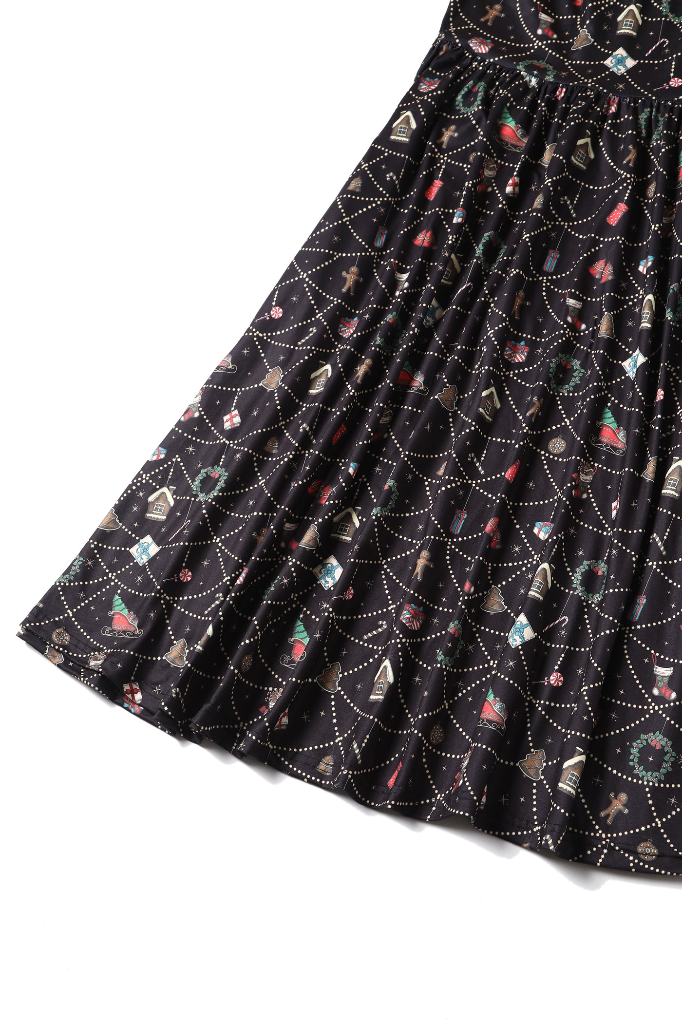 Billie Long Sleeved Dress in Black Christmas Ornament Print