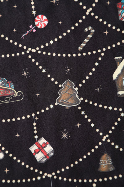 Billie Long Sleeved Dress in Black Christmas Ornament Print