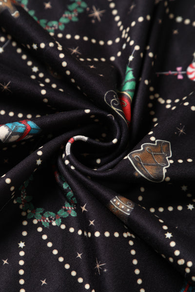 Billie Long Sleeved Dress in Black Christmas Ornament Print