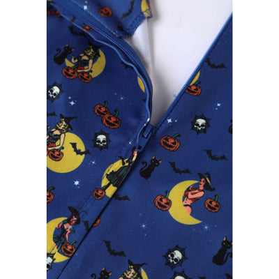 PRE ORDER Billie Blue Pinup Witch Long Sleeved Dress