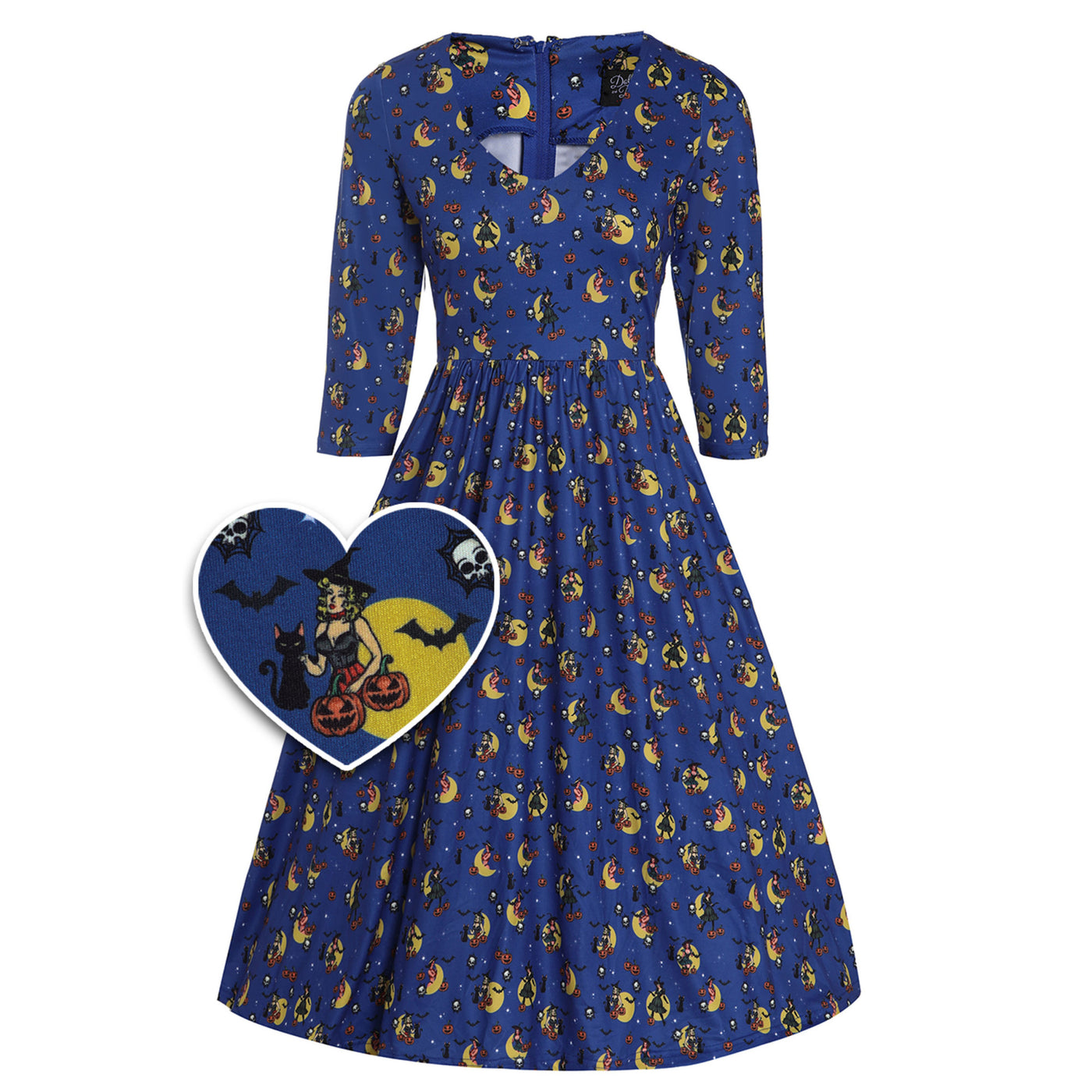 Billie Blue Pinup Witch Long Sleeved Dress