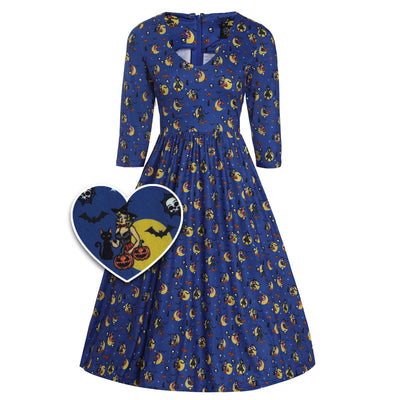 PRE ORDER Billie Blue Pinup Witch Long Sleeved Dress
