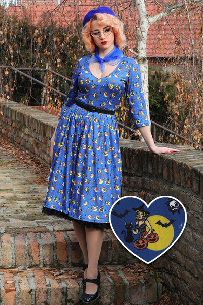 PRE ORDER Billie Blue Pinup Witch Long Sleeved Dress