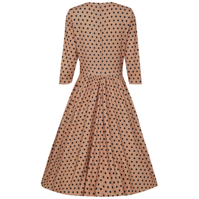 EU Stock-Billie Comfortable Knit Dress in Brown Polka Dot Print