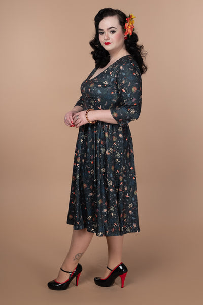 Billie Long Sleeved Dress in Dark Green Mystical Forest Print