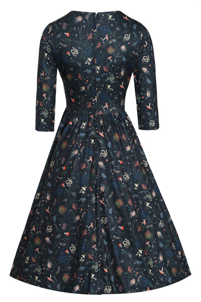 Billie Long Sleeved Dress in Dark Green Mystical Forest Print