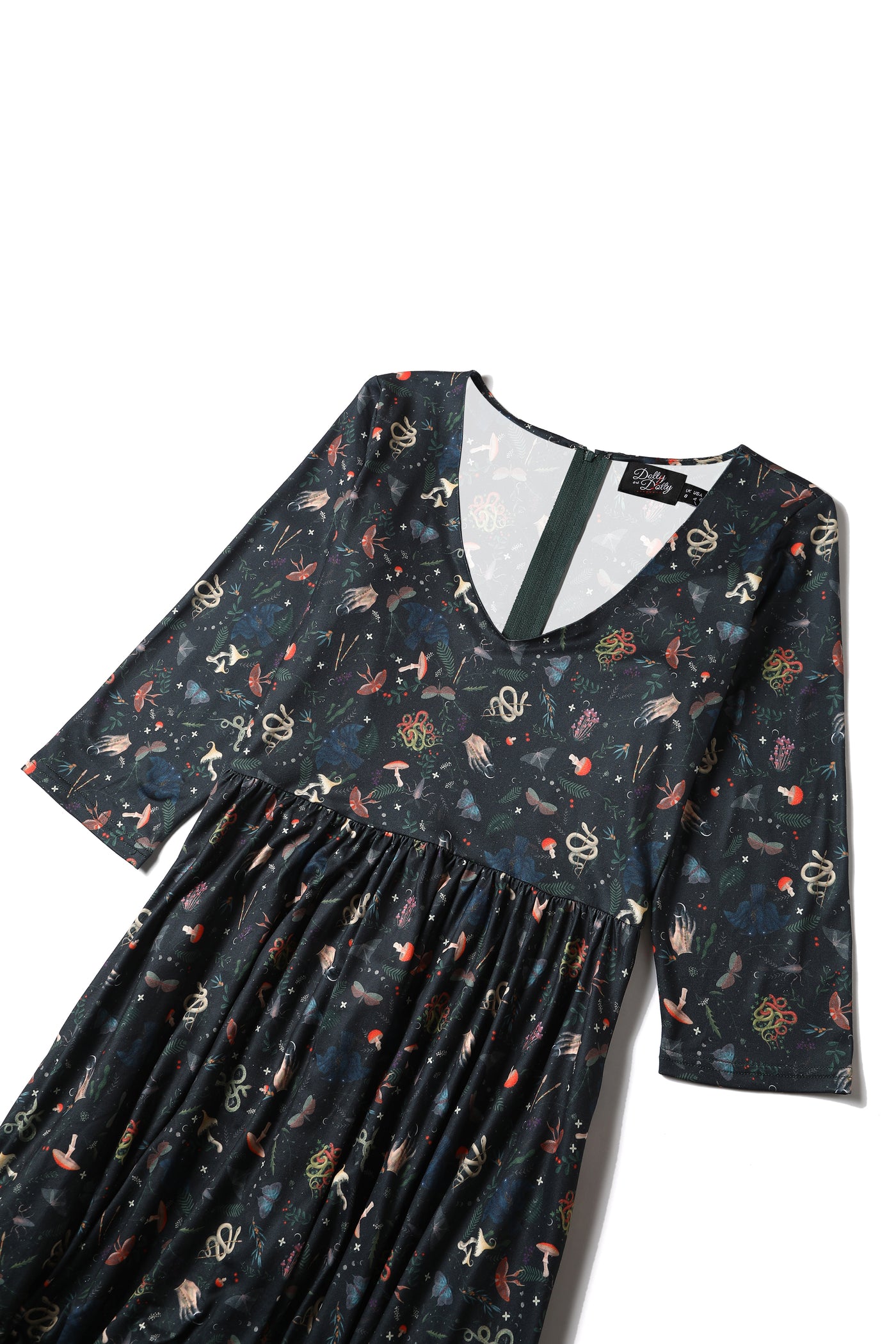 Billie Long Sleeved Dress in Dark Green Mystical Forest Print