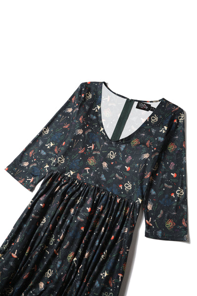 Billie Long Sleeved Dress in Dark Green Mystical Forest Print