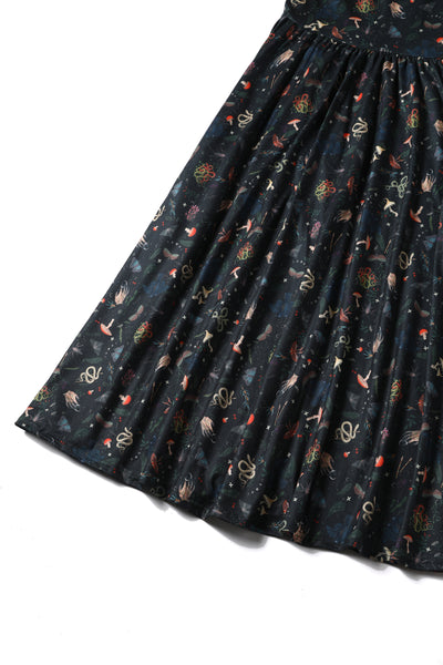 Billie Long Sleeved Dress in Dark Green Mystical Forest Print