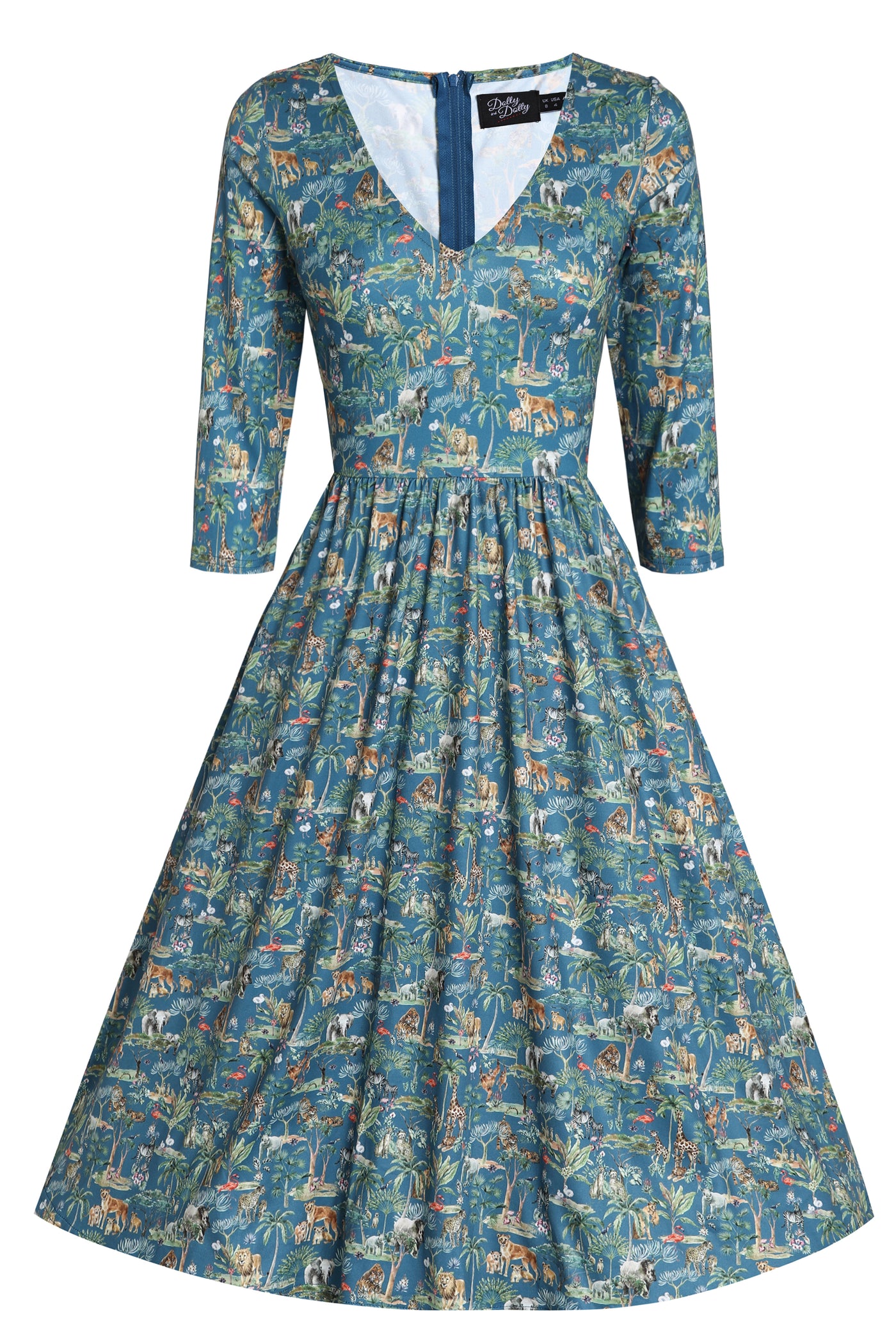 Billie Safari Animal Blue Long Sleeved Dress
