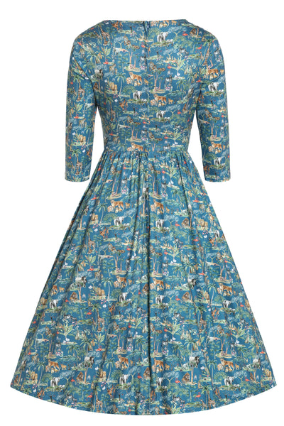 Billie Safari Animal Blue Long Sleeved Dress