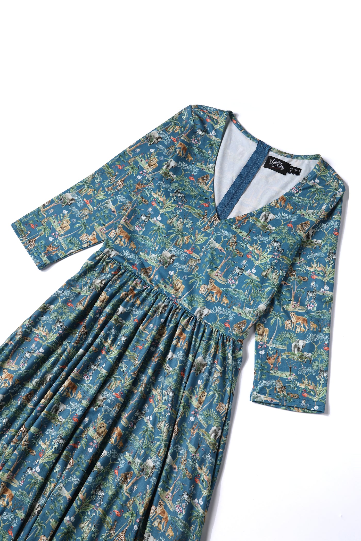 Billie Safari Animal Blue Long Sleeved Dress