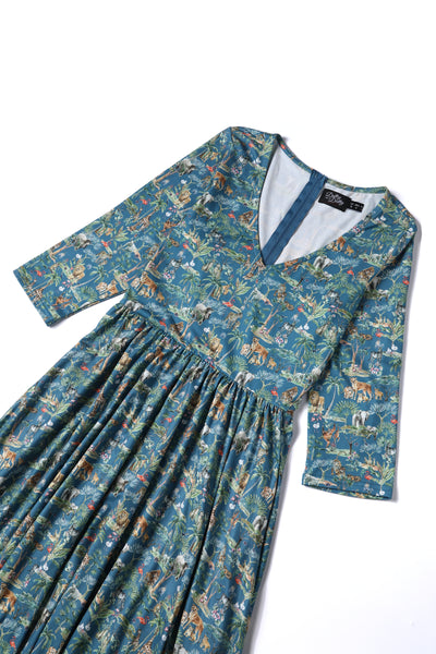 Billie Safari Animal Blue Long Sleeved Dress