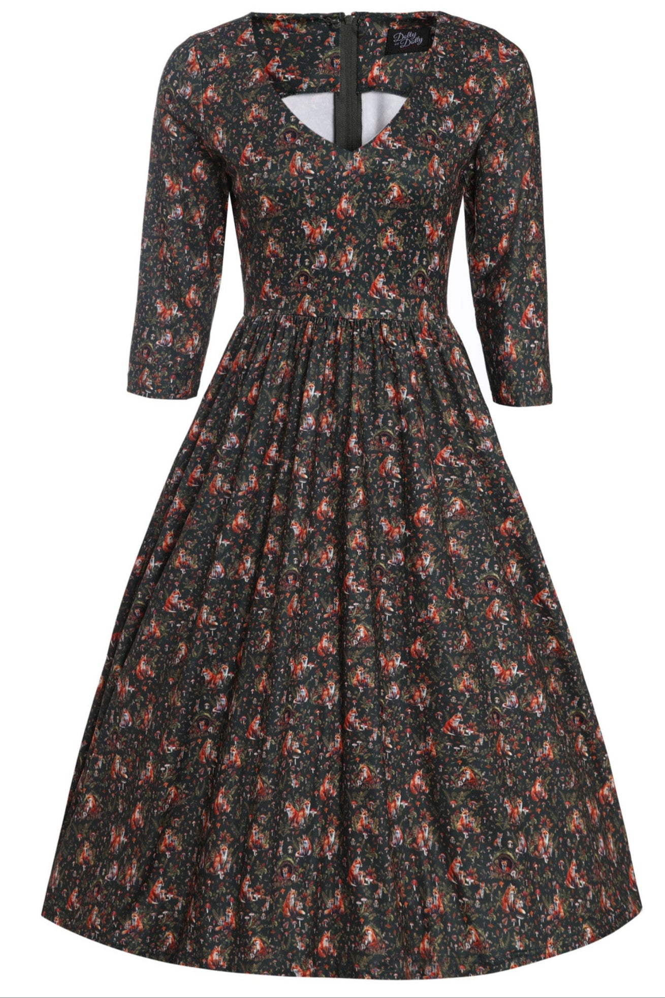 Billie Dark Green Forest Print Long Sleeved Dress