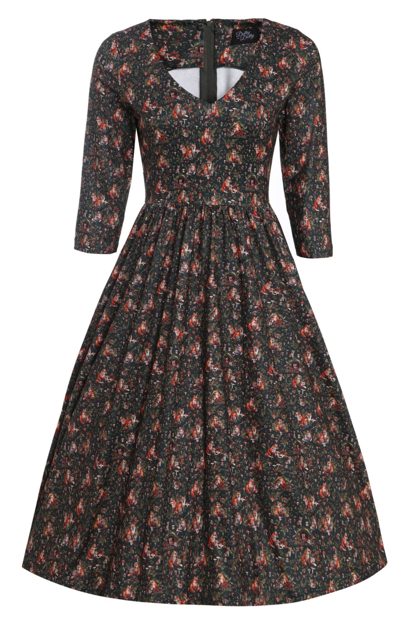 EU Stock-Billie Dark Green Forest Print Long Sleeved Dress