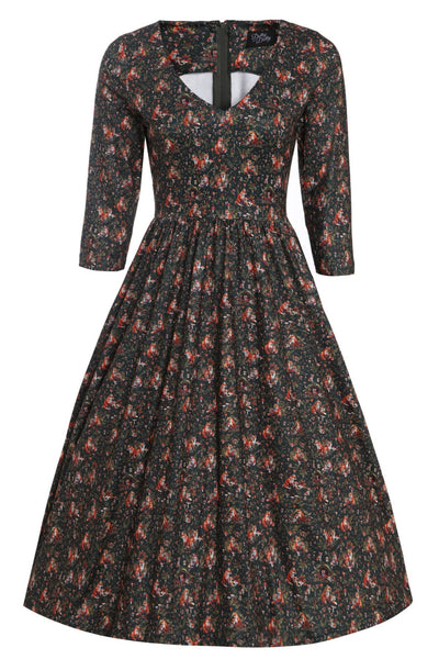EU Stock-Billie Dark Green Forest Print Long Sleeved Dress