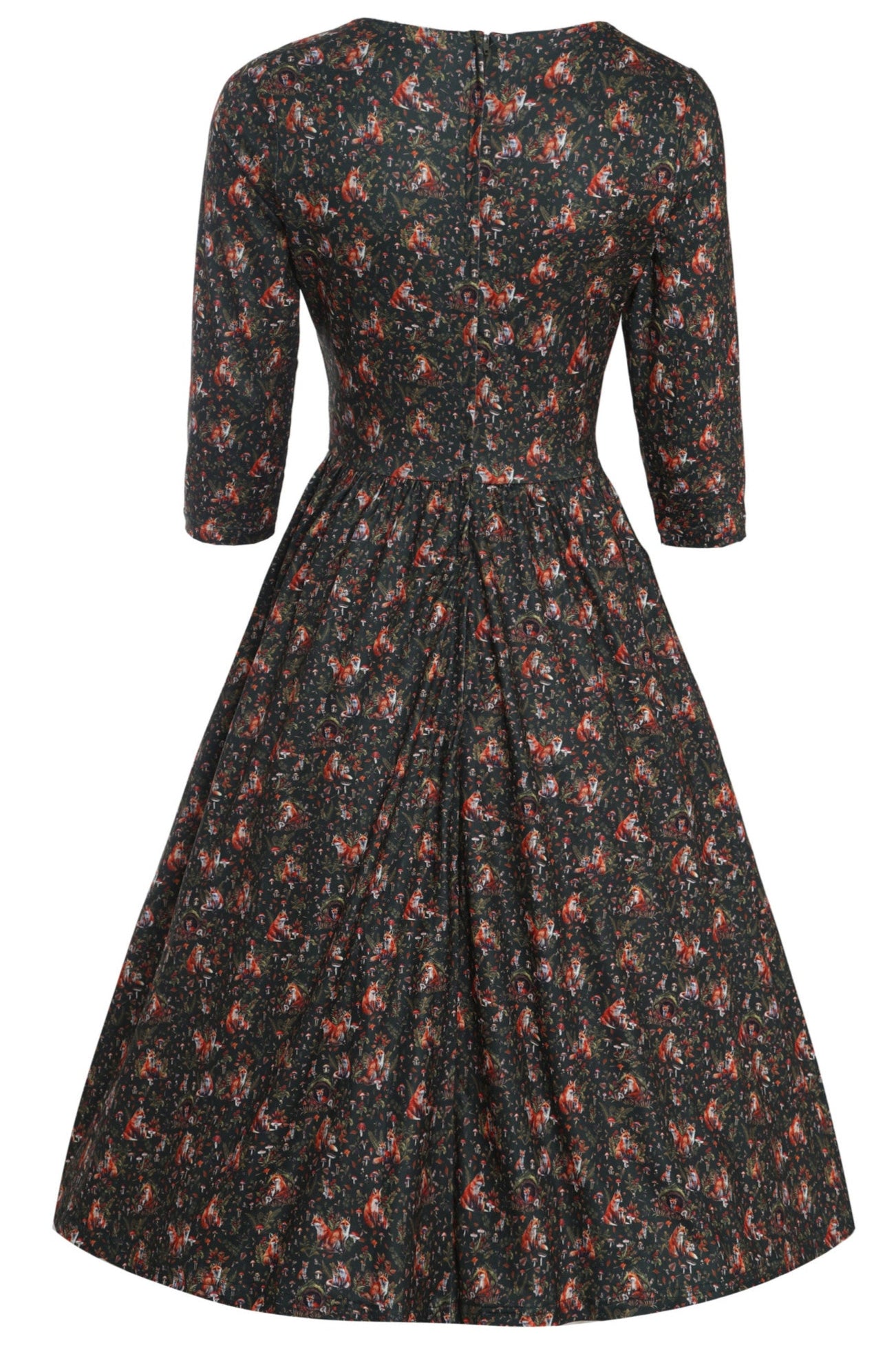 Billie Dark Green Forest Print Long Sleeved Dress