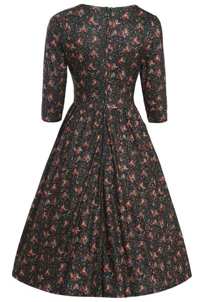Billie Dark Green Forest Print Long Sleeved Dress