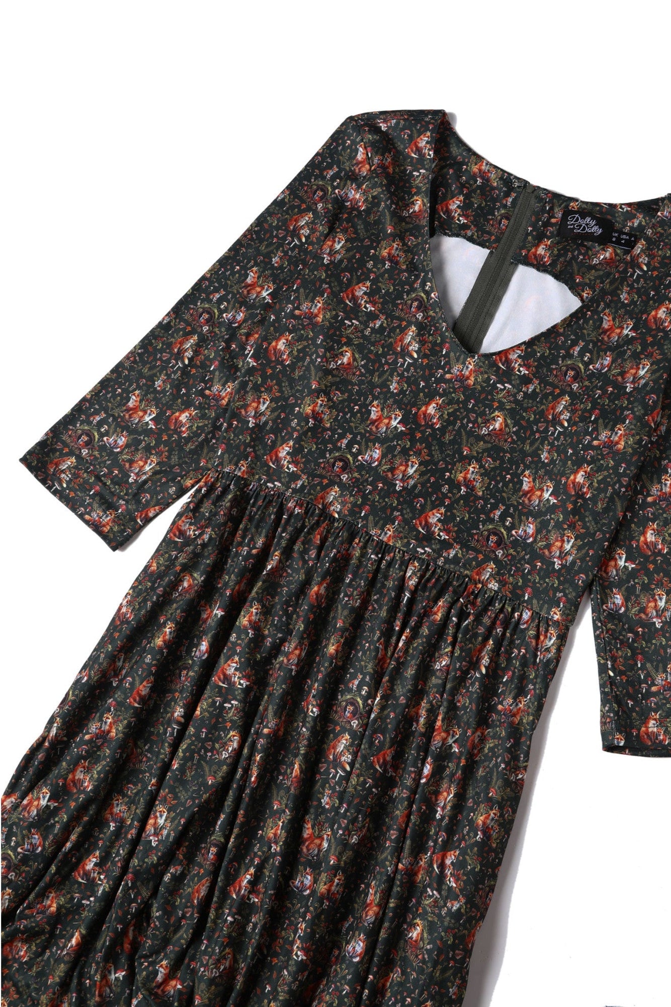 Billie Dark Green Forest Print Long Sleeved Dress