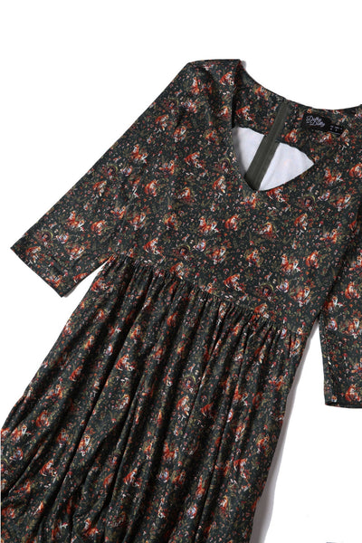 Billie Dark Green Forest Print Long Sleeved Dress