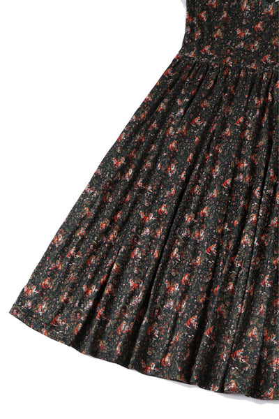 Billie Dark Green Forest Print Long Sleeved Dress
