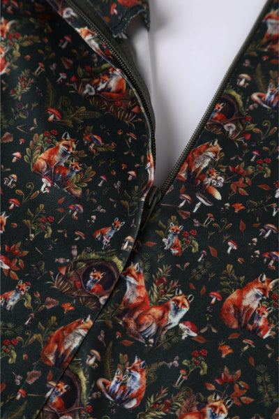 Billie Dark Green Forest Print Long Sleeved Dress
