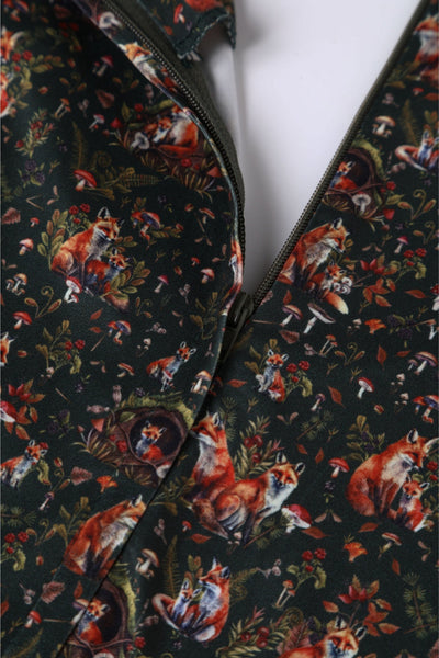 EU Stock-Billie Dark Green Forest Print Long Sleeved Dress