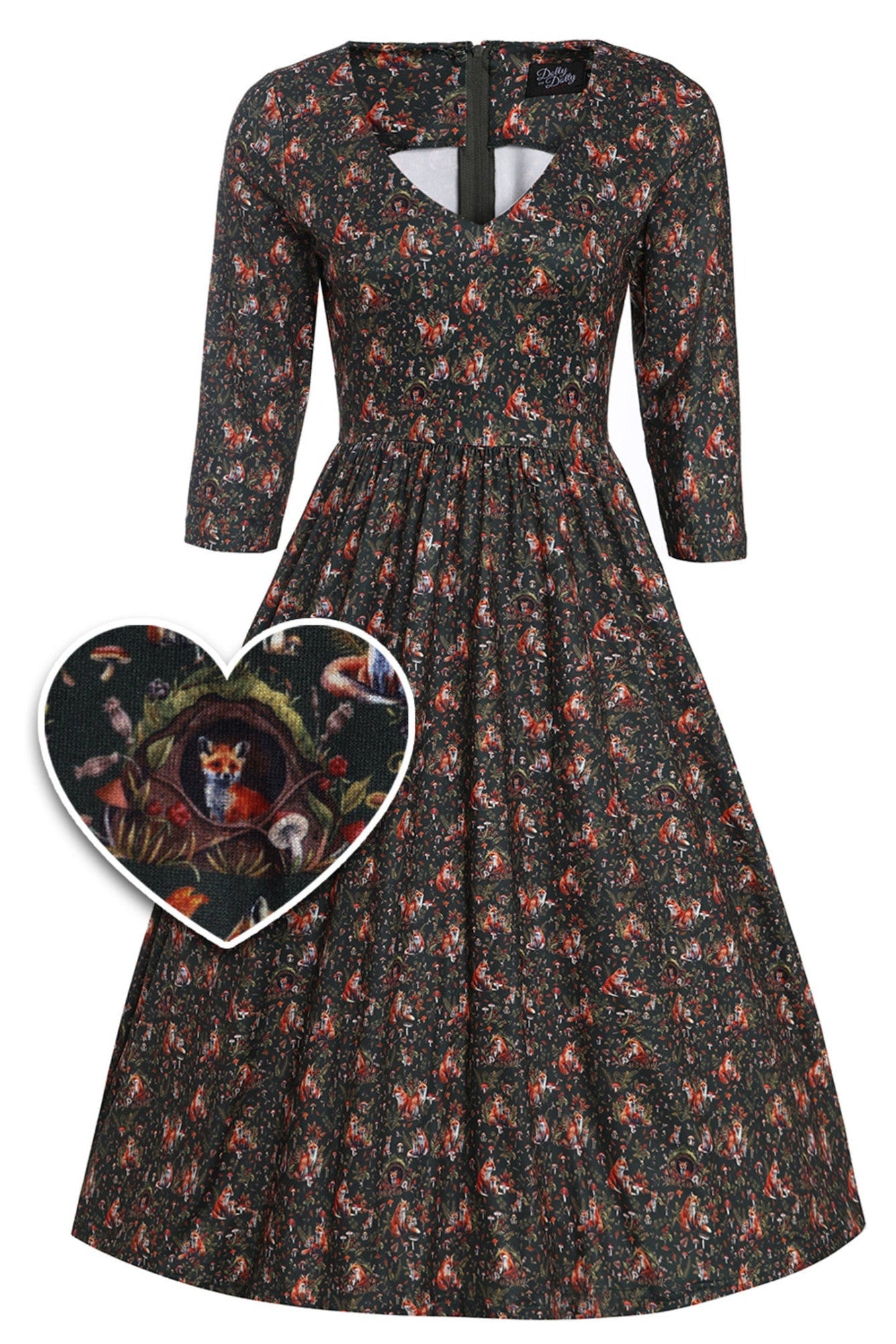 EU Stock-Billie Dark Green Forest Print Long Sleeved Dress