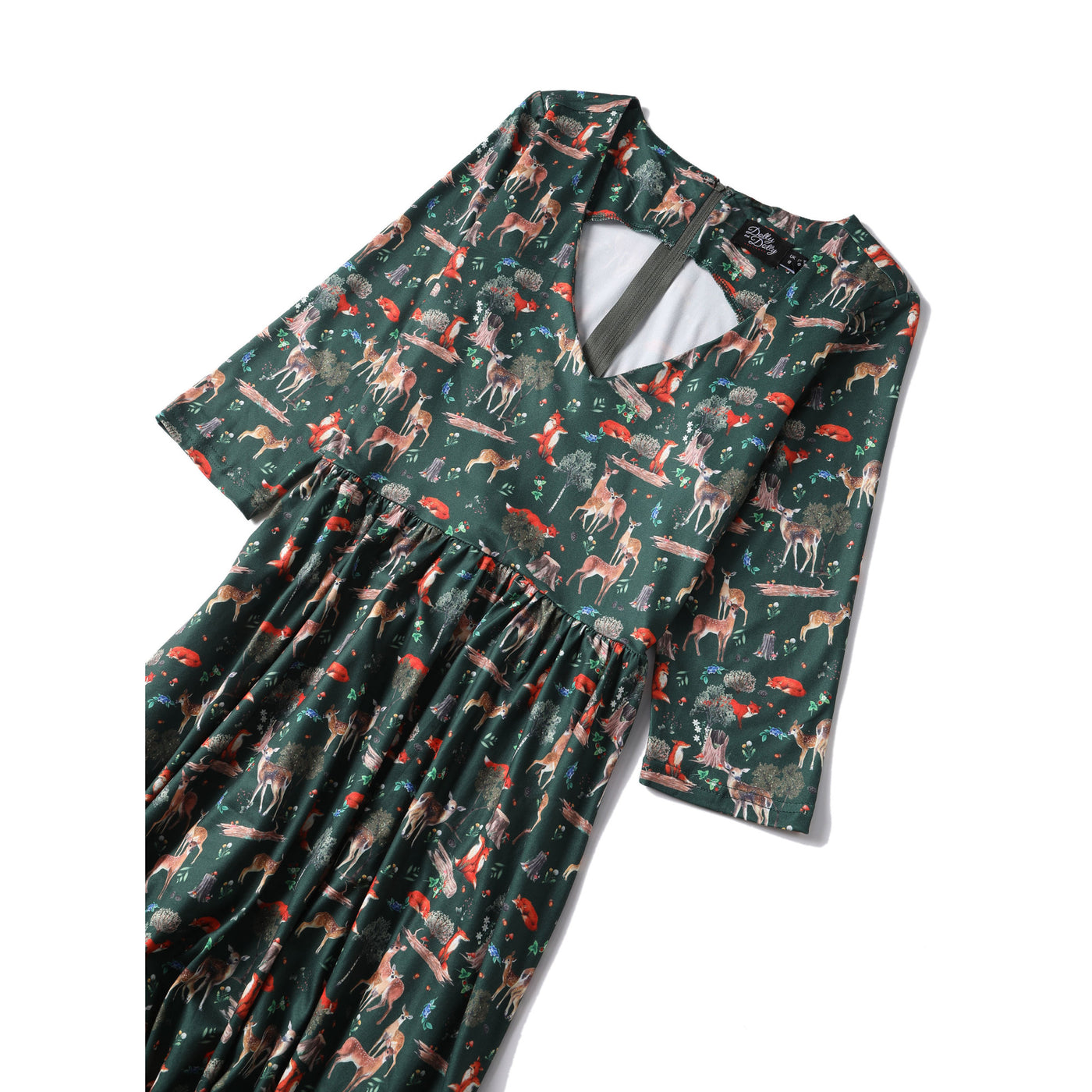 Billie Long Sleeved Dark Green Woodland Print Dress