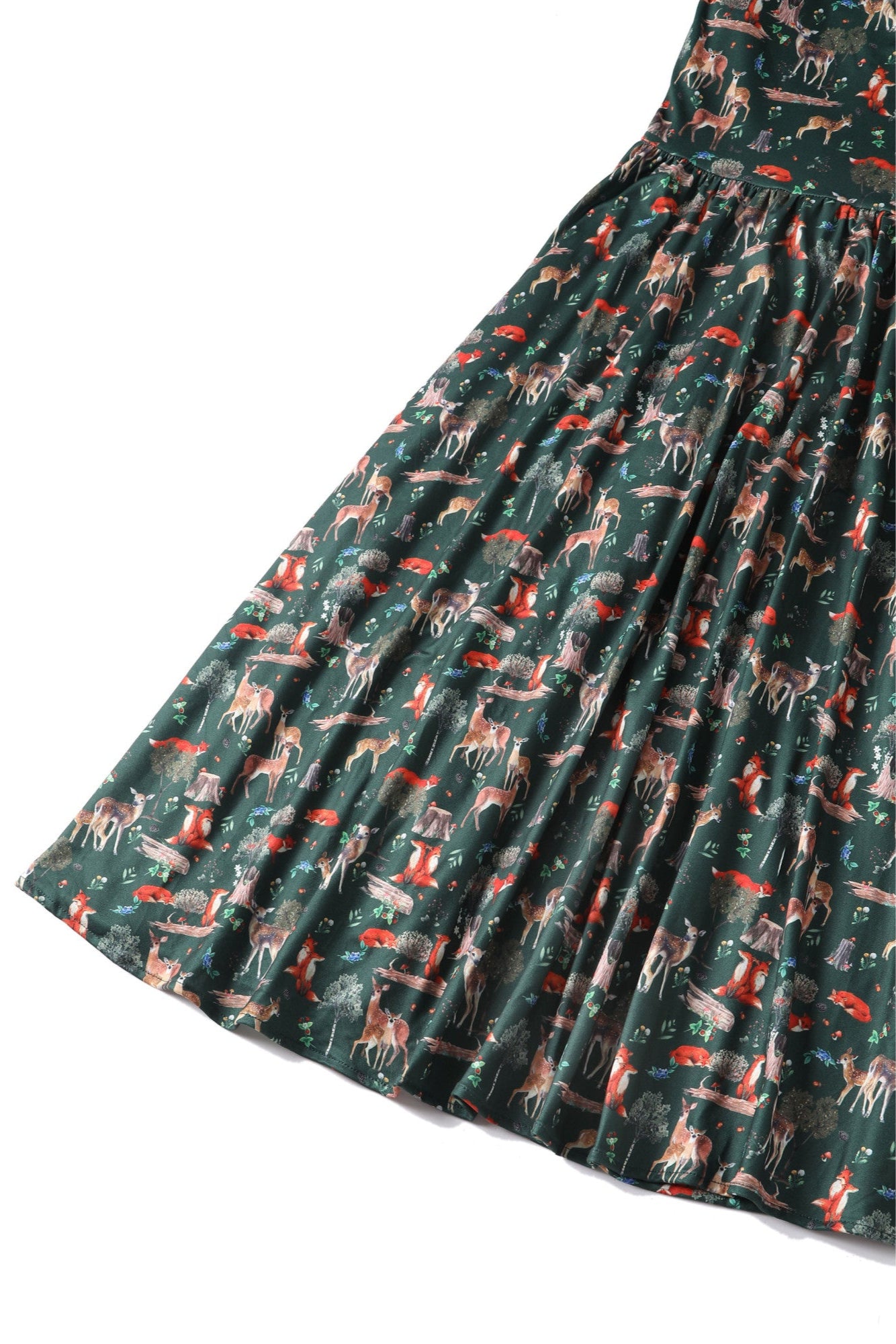 Billie Long Sleeved Dark Green Woodland Print Dress