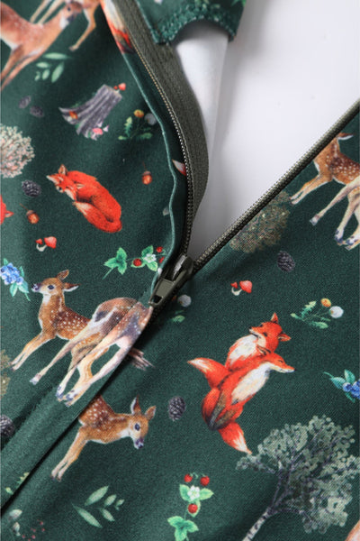 Billie Long Sleeved Dark Green Woodland Print Dress