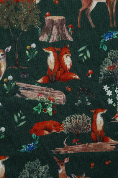 Billie Long Sleeved Dark Green Woodland Print Dress