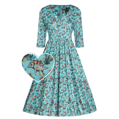 PRE ORDER Billie Long Sleeved Green Dinosaur Print Dress