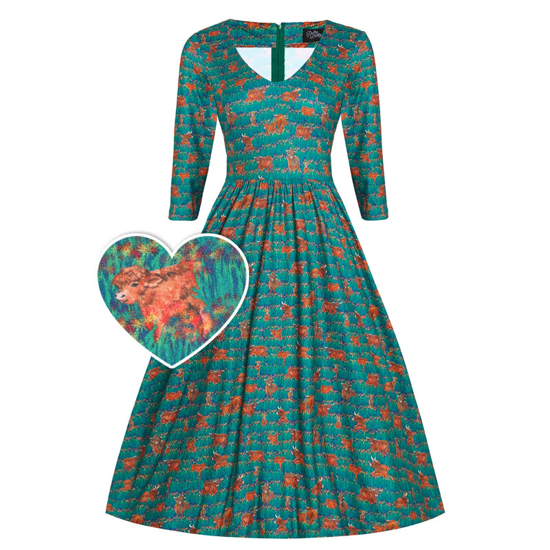 PRE ORDER Billie Green Highland Cattle Dress