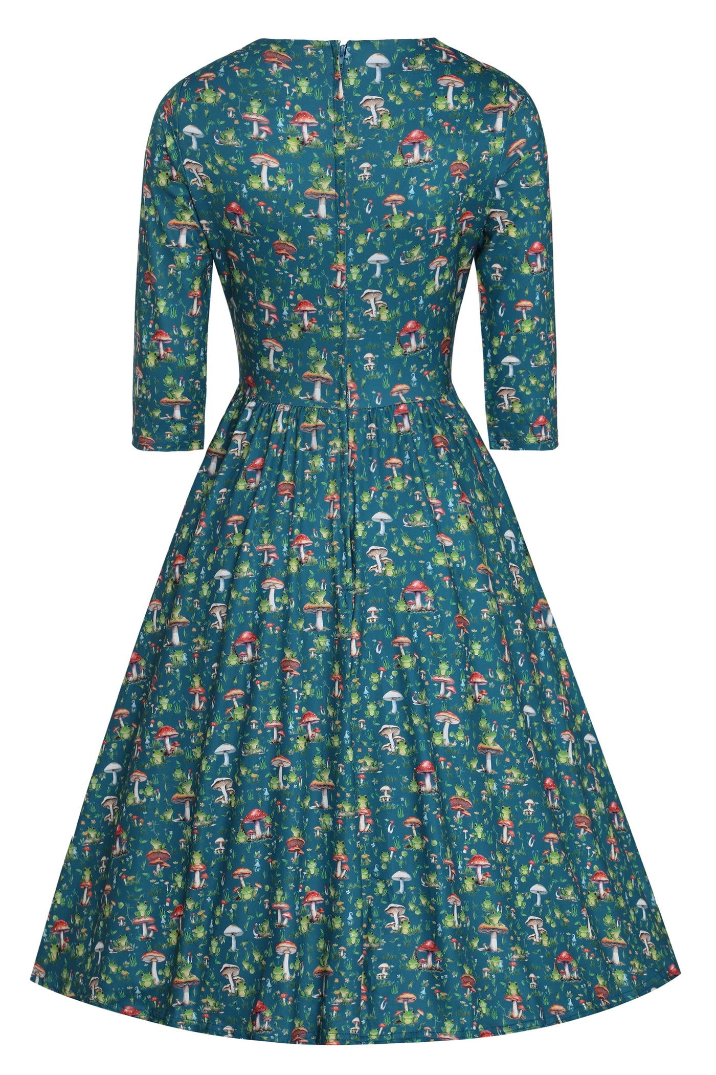 PRE ORDER Billie Long Sleeved Dress in Green Frog & Mushroom Print