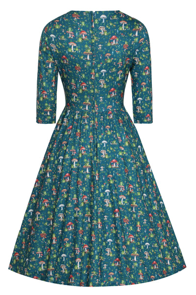 PRE ORDER Billie Long Sleeved Dress in Green Frog & Mushroom Print
