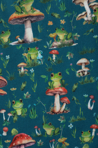 PRE ORDER Billie Long Sleeved Dress in Green Frog & Mushroom Print