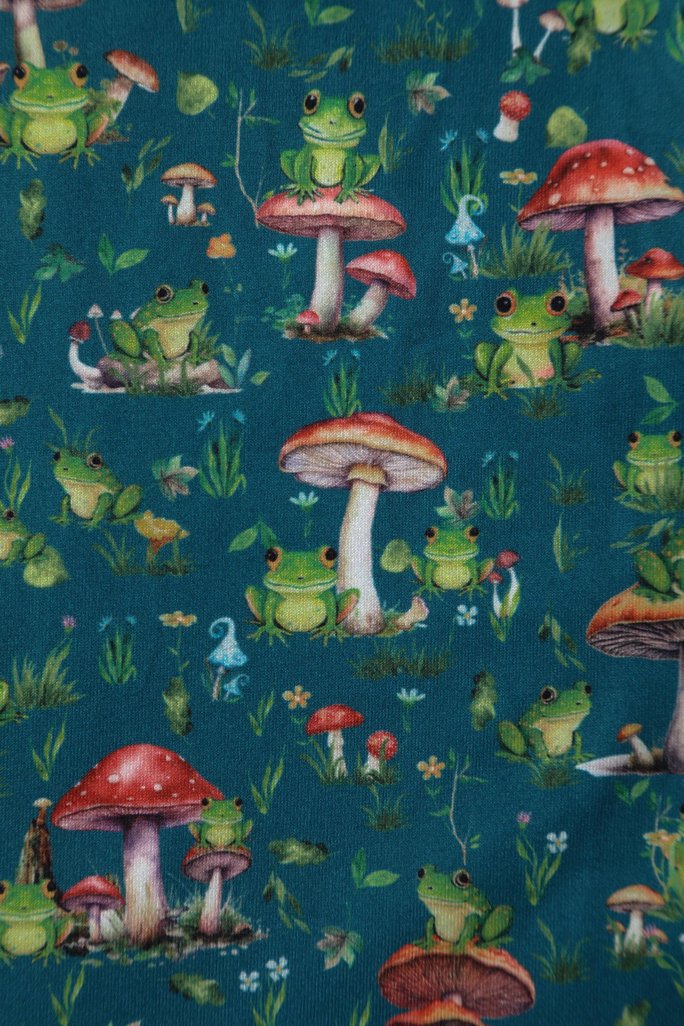 PRE ORDER Billie Long Sleeved Dress in Green Frog & Mushroom Print