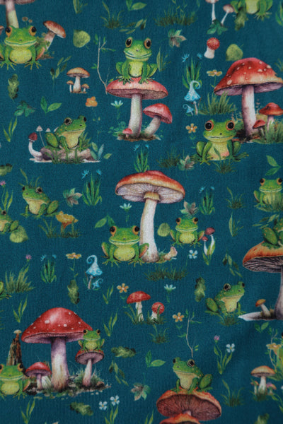 PRE ORDER Billie Long Sleeved Dress in Green Frog & Mushroom Print