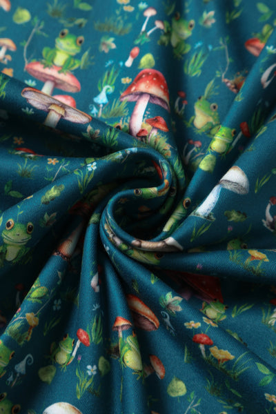 PRE ORDER Billie Long Sleeved Dress in Green Frog & Mushroom Print